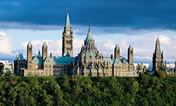 Canada's Parliament building atop Ottawa River